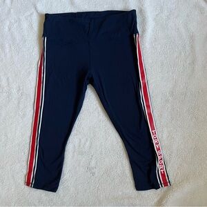 Tory Sport Navy Capri Leggings Stripes Side Size XL
